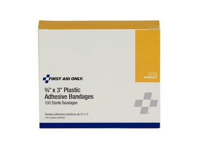 First Aid Only 0.75 x 3 Plastic Adhesive Bandages, 100/Box (G-155/40600)