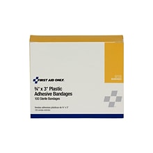 First Aid Only 0.75 x 3 Plastic Adhesive Bandages, 100/Box (G-155/40600)