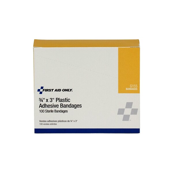 First Aid Only 0.75W x 3L Adhesive Bandages, 100/Box (G155)