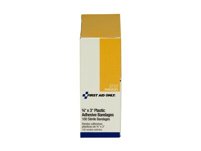 First Aid Only 0.75 x 3 Plastic Adhesive Bandages, 100/Box (G155-020)