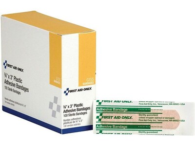 First Aid Only 0.75" x 3" Plastic Adhesive Bandages, 100/Box (G-155/40600)