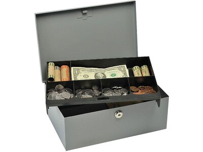 MMF Industries STEELMASTER Cash Box, 6 Compartments, Gray (221618201)