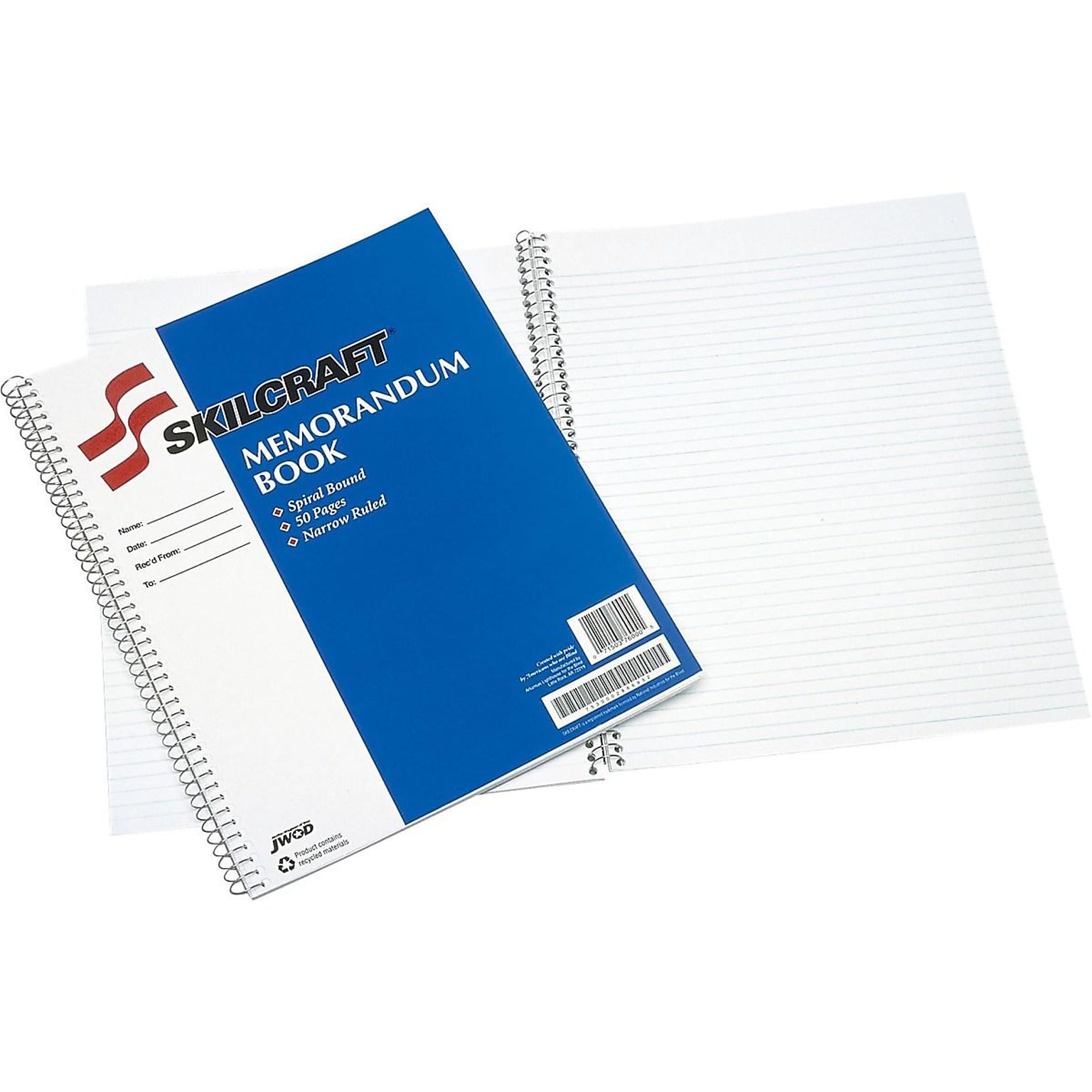 SKILCRAFT Memorandum 1-Subject Professional Notebooks, 8.5 x 11, 50 Narrow Sheets, Blue, 12/Pack (7530-00-286-6952)