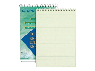 TOPS Steno Pad, 6 x 9, Gregg Ruled, Green tint, 60 Sheets/Pad (TOP 8001)