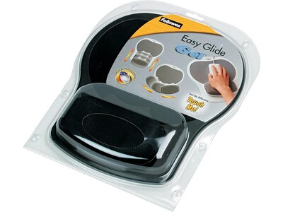 Fellowes Easy Glide Gel Mouse Pad/Wrist Rest Combo, Non-Skid Base, Black (93730)