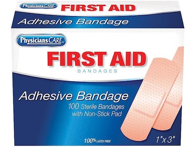 PhysiciansCare First Aid Plastic Bandages, 1in. x 3in, Box Of 100