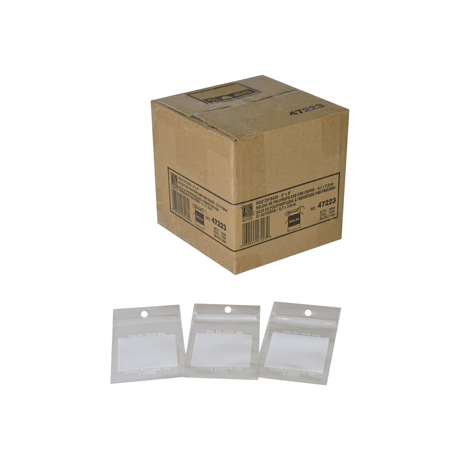 2 x 3 Reclosable Poly Bags, Clear, 1000/Carton (47223)