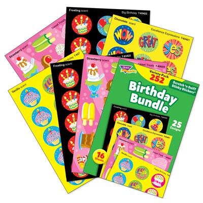 Trend Enterprises Birthday Bundle Stinky Stickers® Variety Pack, 252 Per Pack, 3 Packs (T-83918)