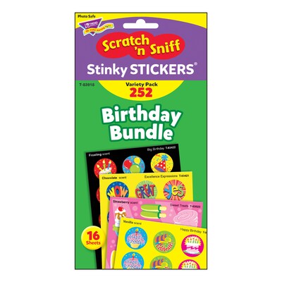 Trend Enterprises Birthday Bundle Stinky Stickers® Variety Pack, 252 Per Pack, 3 Packs (T-83918)