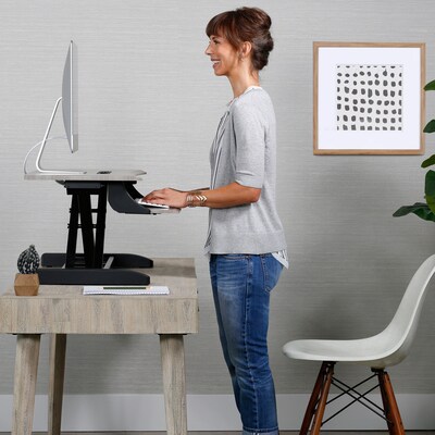 Ergotron WorkFit-Z Mini Adjustable Standing Desk Converter, Gray Woodgrain (33-458-917)