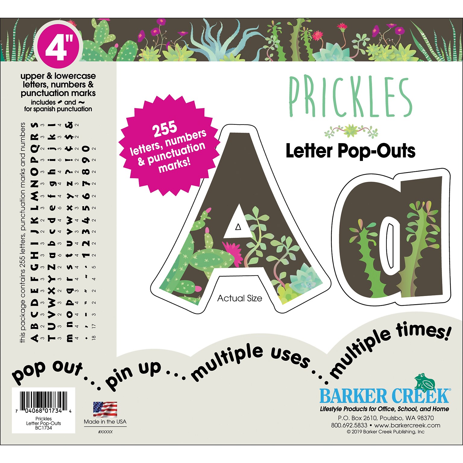Barker Creek Petals & Prickles  4 Letters and Numbers, Multicolored, 255/Pack (BC1734)