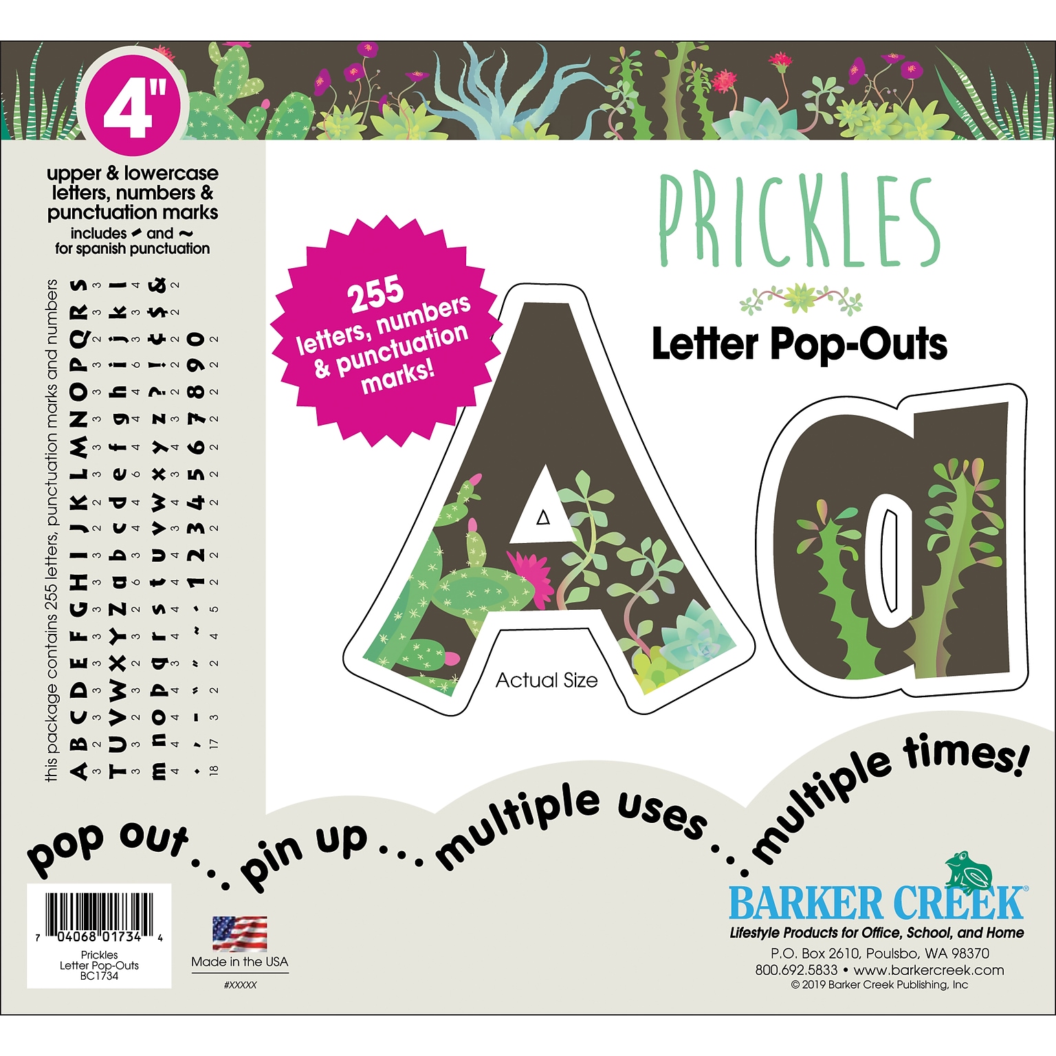 Barker Creek Letter Pop-Outs, Prickles, 4, 255 Characters/Set (BC1734)