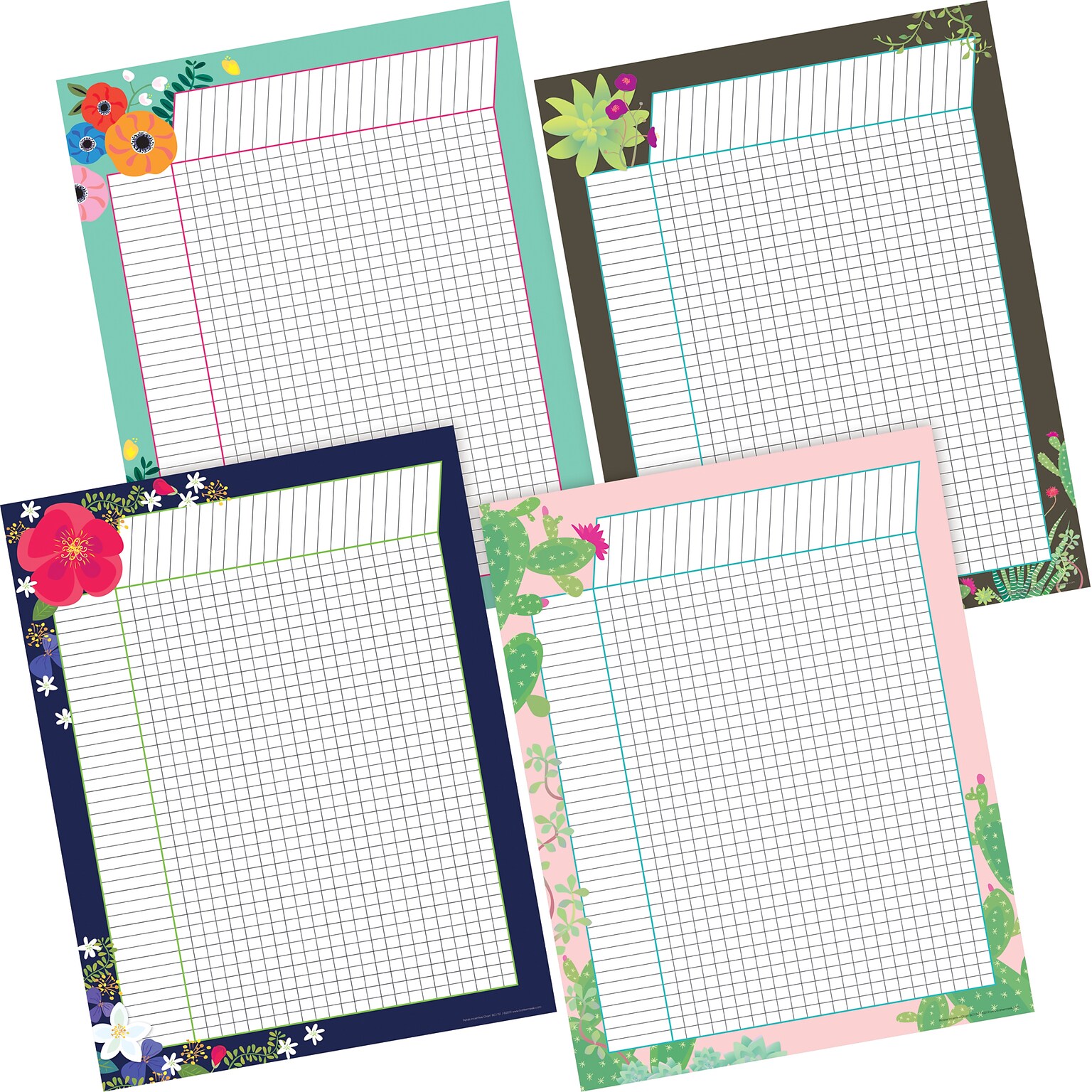 Barker Creek Petals & Prickles Incentive Chart Set, 17 x 22, Multicolored, 4/Set (LL578)