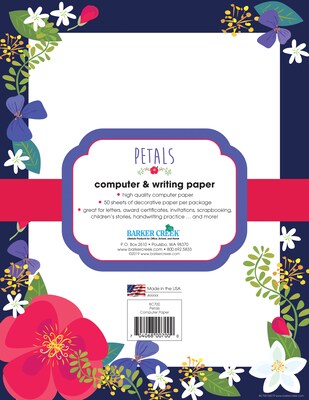 Barker Creek Petals & Prickles Computer Paper, 8.5 x 11, 60 lbs., Multicolored, 50 Sheets/Pack (BC