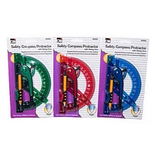 Charles Leonard Compass Safety and 6 Swing Arm Protractor, Assorted Colors, Pack of 12 (CHL80965ST)