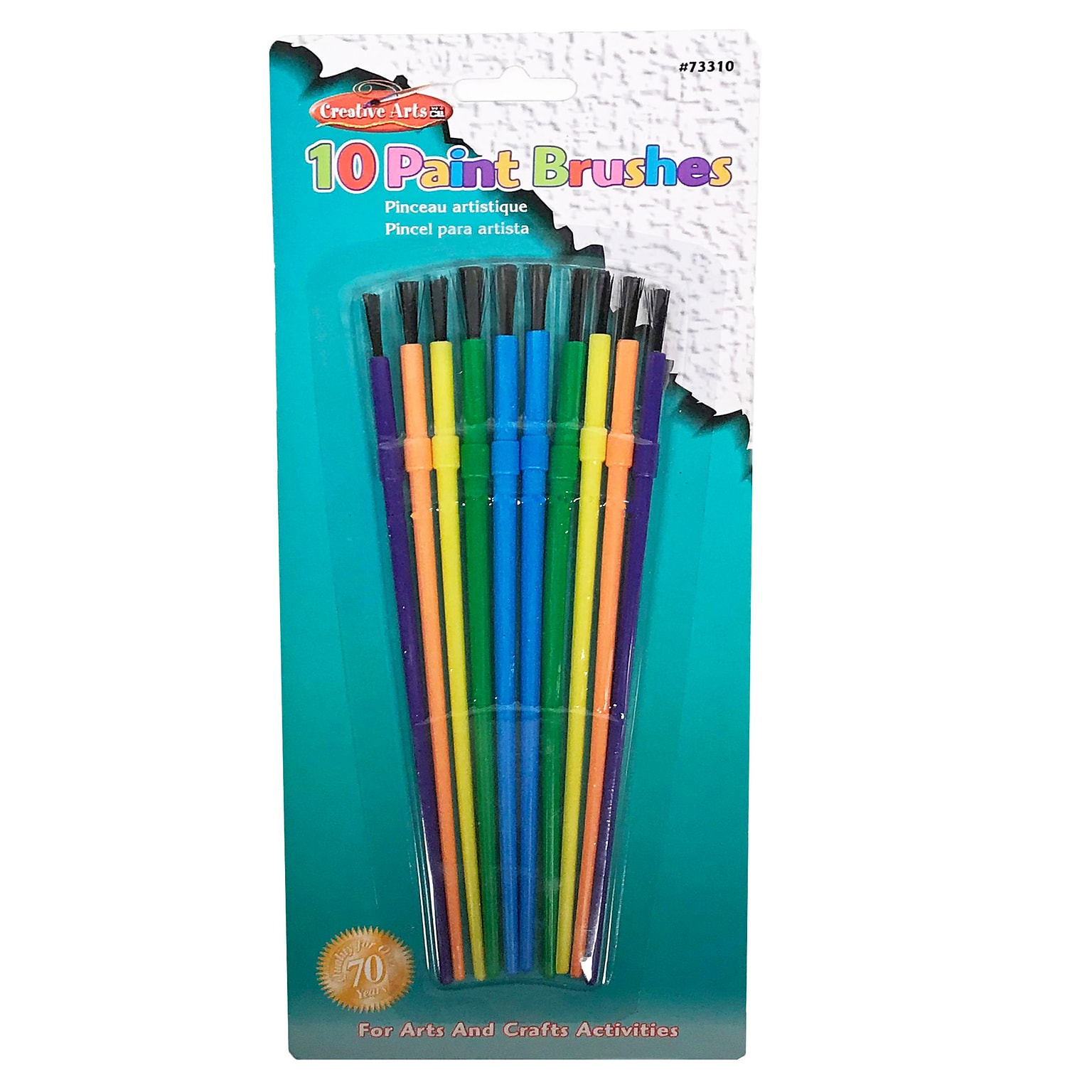 Charles Leonard Creative Arts Plastic Paint Brushes, Assorted Colors, 10 Per Pack, 24 Packs (CHL73310)