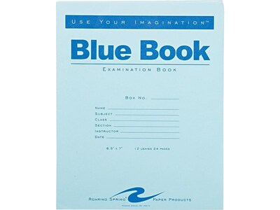 Roaring Spring Blue Exam Book, 7" x 8.5", Wide Rule, 12 Sheets, Blue (77513)