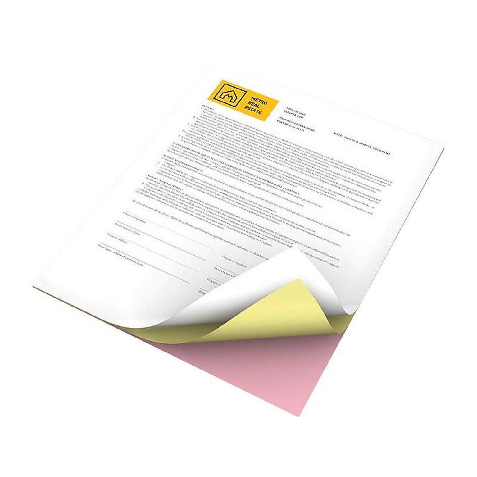 Xerox Revolution 8.5 x 11 Carbonless, Pink/Canary/White, 1670/Ream (3R12424)