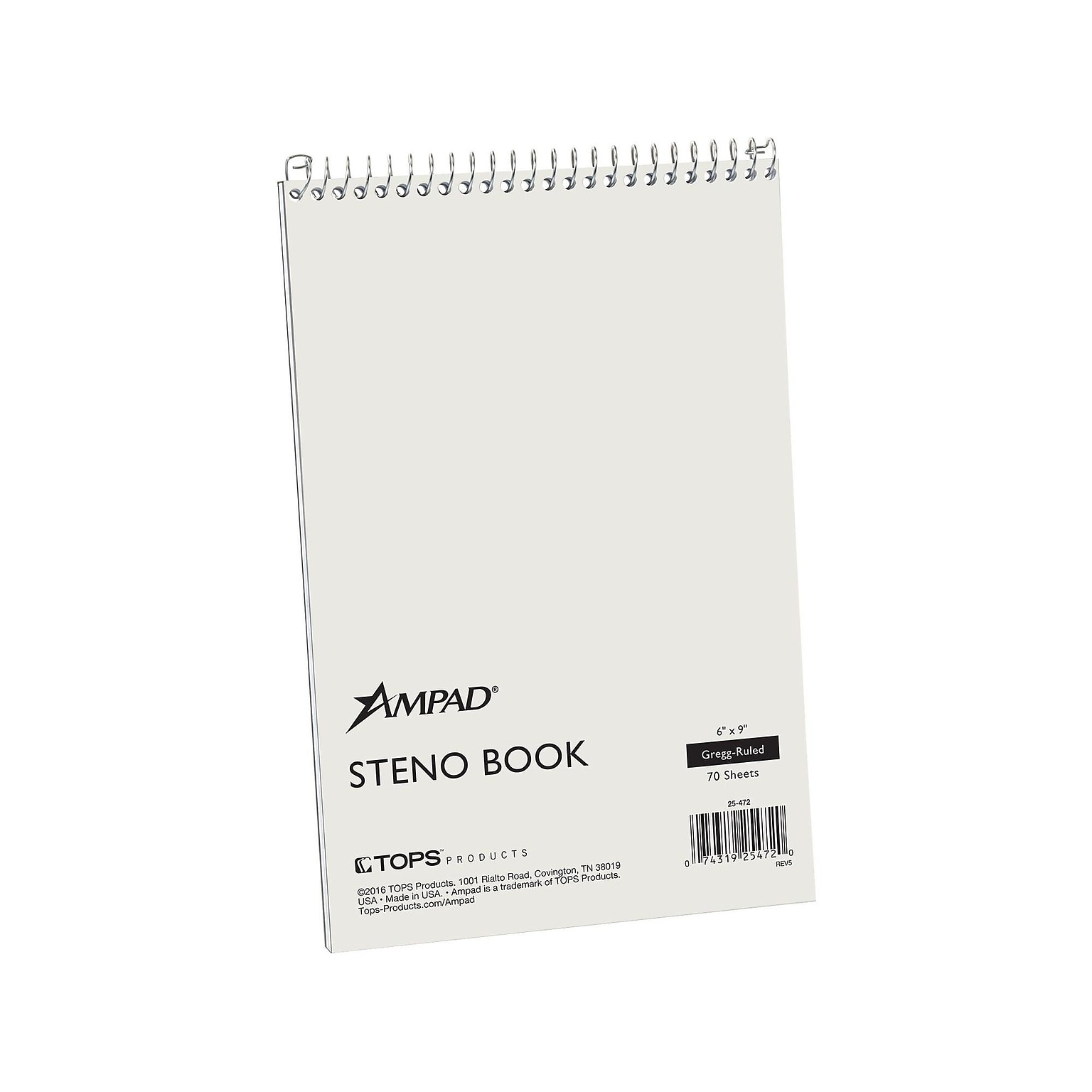 Ampad Steno Pad, 6 x 9, Gregg Rule, White, 70 Sheets/Pad (TOP25-472)