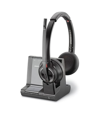 Poly Savi 8200 Series W8220 Wireless Noise Canceling Stereo Headset, Over-the-Head, Black  (7S4B5AA#