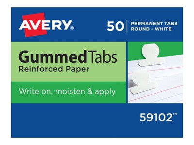 Avery Round Gummed Index Tabs, 1/2, White, 50/Pack (59102)
