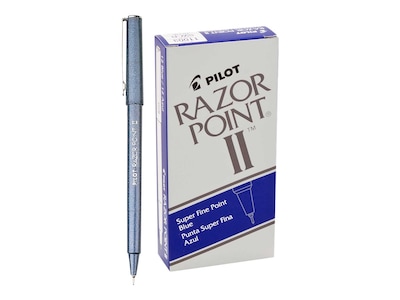 Pilot Razor Point II Marker Pens, Super Fine Point, Blue Ink, Dozen (11003)