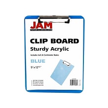 JAM Paper Plastic Clipboard, Translucent Blue (340926882)