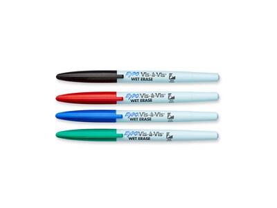 Expo Vis-a-Vis Wet Erase Markers, Fine Point, Assorted, 4/Pack (16074)