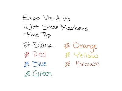 Expo Vis-a-Vis Wet Erase Markers, Fine Point, Assorted, 8/Pack (16078)