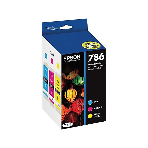 Epson T786 Cyan/Magenta/Yellow Standard Yield Ink Cartridge, 3/Pack