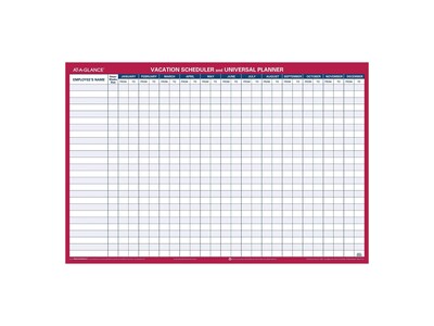 AT-A-GLANCE Universal-Vacation Schedule 24H x 36W Dry Erase Yearly Wall Calendar, Red (PM250 28)
