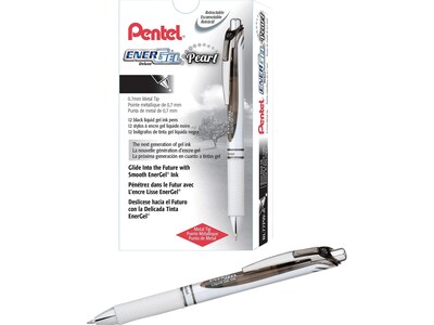 Pentel EnerGel Pearl Deluxe RTX Retractable Gel Pens, Medium Point, Black Ink, Dozen (BL77PW-A)