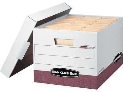 Bankers Box R-Kive® Heavy-Duty FastFold File Storage Boxes, Lift-Off Lid, Letter/Legal Size, White/R