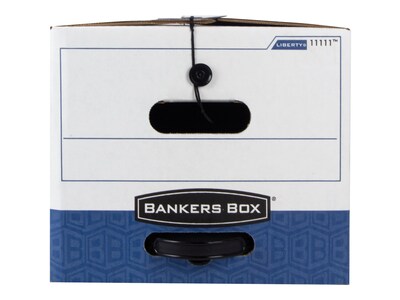 Bankers Box Liberty Plus Heavy-Duty FastFold File Storage Boxes, String & Button, Letter Size, White/Blue, 12/Carton (11111)