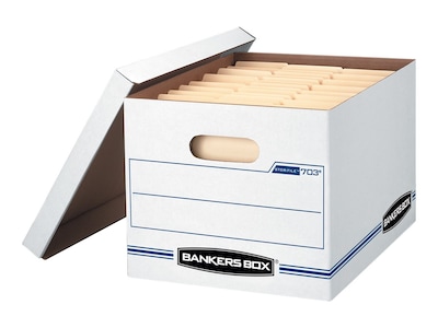 Bankers Box Stor/File™ Corrugated File Storage Boxes, Lift-Off Lid, Letter/Legal Size, White/Blue, 12/Carton (00703)