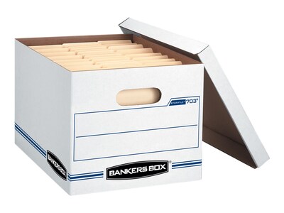 Bankers Box Stor/File Corrugated File Storage Boxes, Lift-Off Lid, Letter/Legal size, White/Blue, 12 | Quill