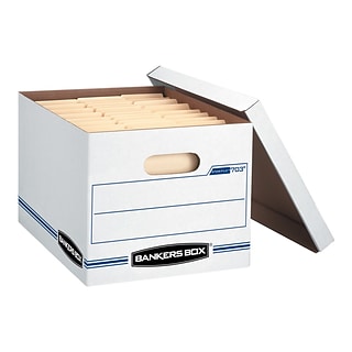 Bankers Box Stor/File Corrugated File Storage Boxes, Lift-Off Lid, Letter/Legal size, White/Blue, 12 | Quill
