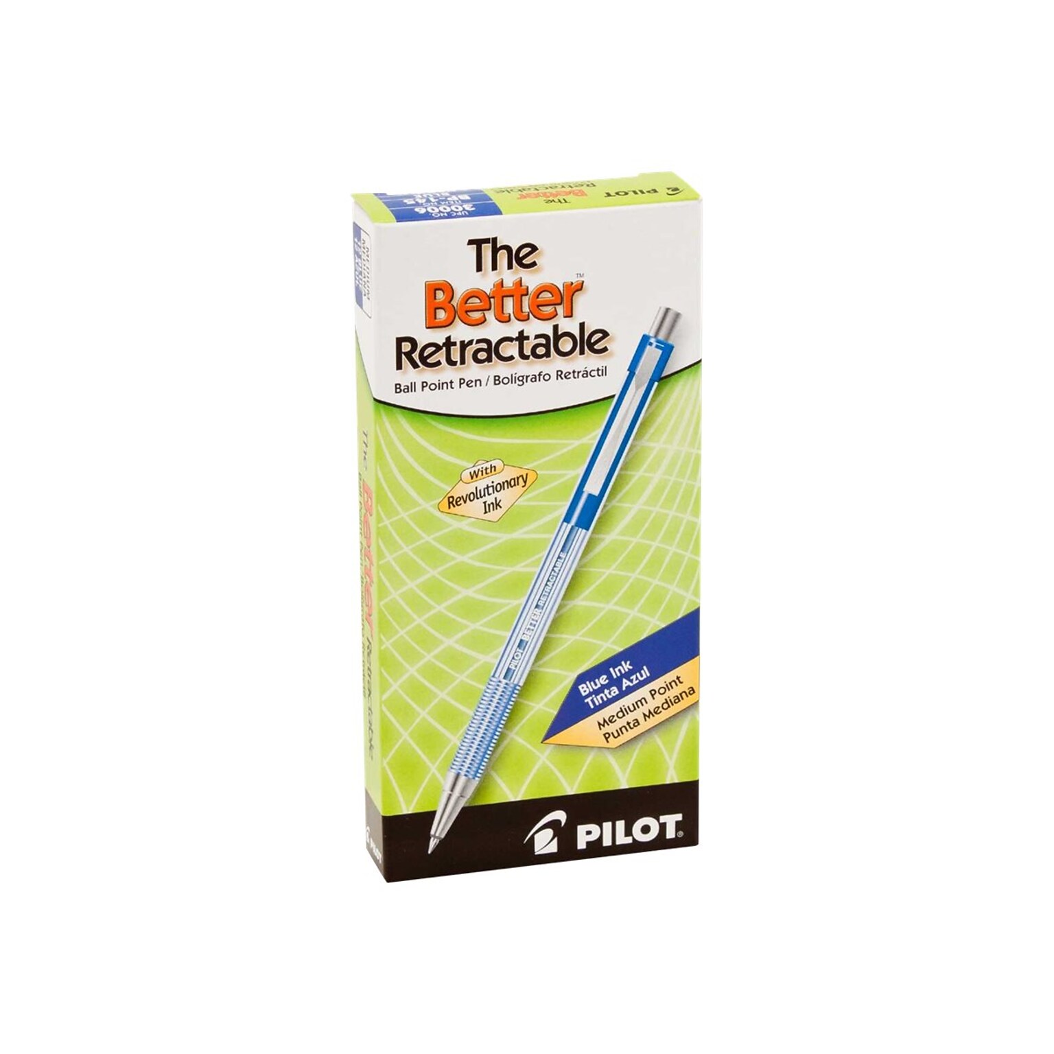 Pilot Better Retractable Ballpoint Pens, Medium Point, Blue Ink, Dozen (30006)