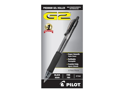 Pilot G2 Retractable Gel Pens, Fine Point, 0.7mm, Black Ink, Dozen (31020)