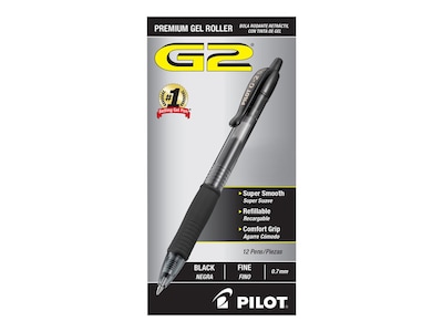 Pilot G2 Retractable Gel Pens, Fine Point, Black Ink, Dozen (31020)