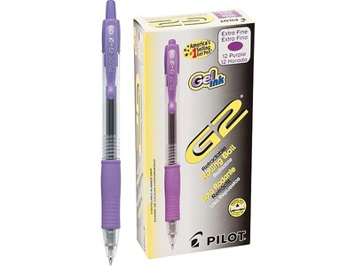 Pilot G2 Retractable Gel Pens, Extra Fine Point, Purple Ink, Dozen (31006)
