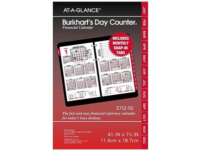 2019 AT-A-GLANCE 7.38H x 4.5W Refill Calendar, Burkharts Day Counter, White (E7125019)
