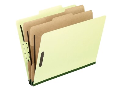 Pendaflex Pressboard Classification Top Tab Folders, 2 Partitions/6 Fasteners, Light Green, Letter-size, 10/Box