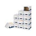 Bankers Box File/Cube Quick Set-Up Corrugated File Storage Box Shells, Letter/Legal Size, White/Blue