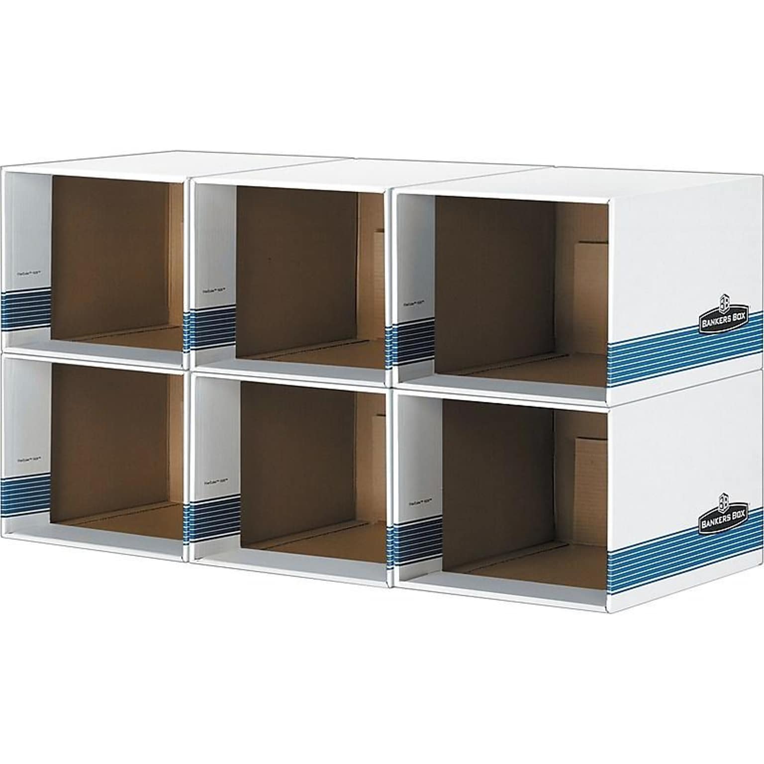 Bankers Box File/Cube™ Quick Set-Up Corrugated File Storage Box Shells, Letter/Legal Size, White/Blue, 6/Carton (0162601)