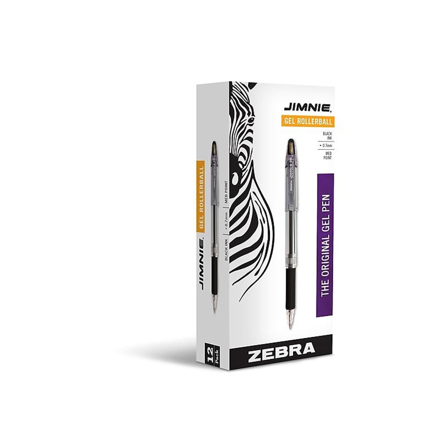 Zebra Jimnie Gel Pen, Medium Point, 0.7mm, Black Ink, Dozen (44110)