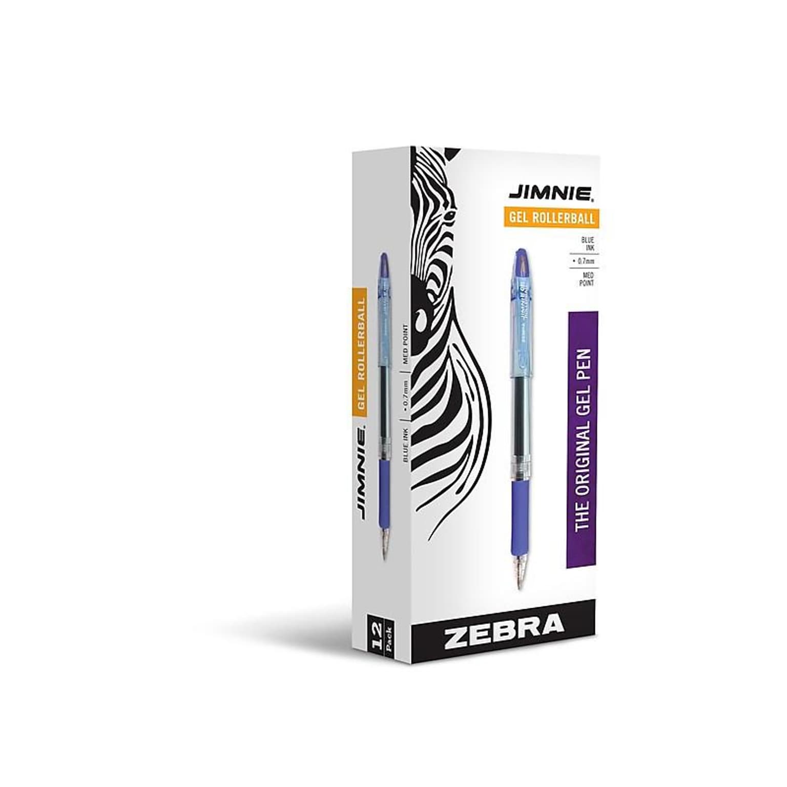 Zebra Jimnie Gel Pen, Medium Point, 0.7mm, Blue Ink, Dozen (44120)