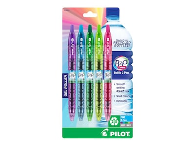 Pilot B2P Colors Bottle 2 Pen Retractable Gel Pens, Fine Point, Assorted Ink, 5/Pack (36621)