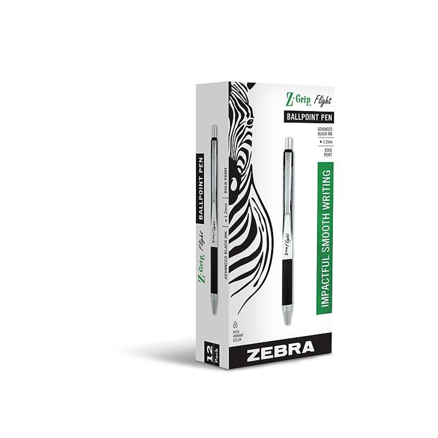 Zebra Z-Grip Flight Retractable Ballpoint Pen, Bold Point, 1.2mm, Black Ink, Dozen (21910)