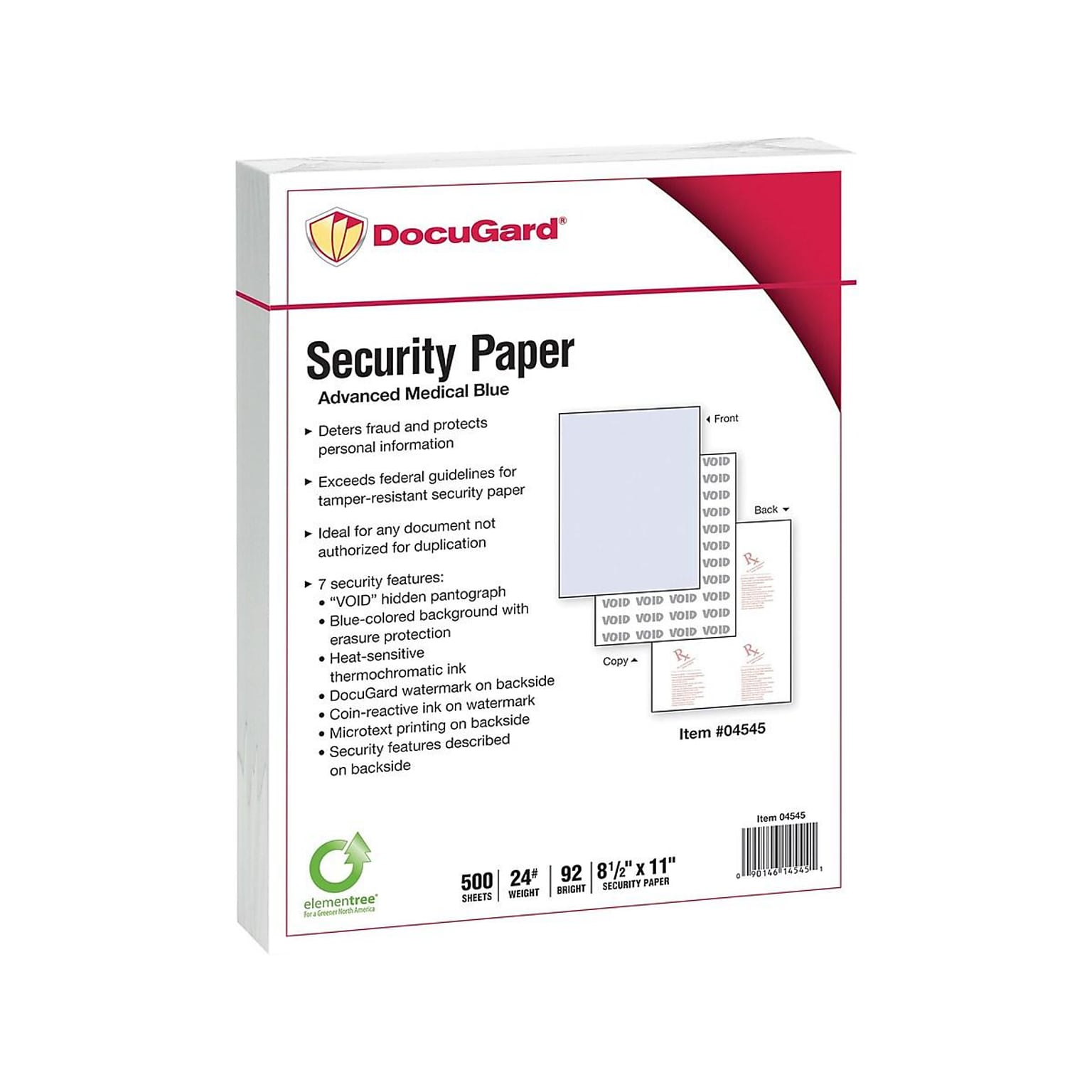 Paris DocuGard Advanced 8.5 x 11 Medical Security Paper, 24 lbs., Blue, 500 Sheets/Ream, 2500/Carton (04545)